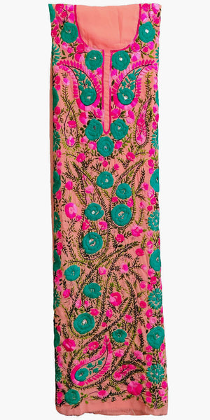 SALMON GEORGETTE CUSTOM STITCHED HAND EMBROIDERED LONG KURTI KURTA OR SALWAR KAMEEZ UP TO READY SIZE 54 (stitching included) LADIES DEN